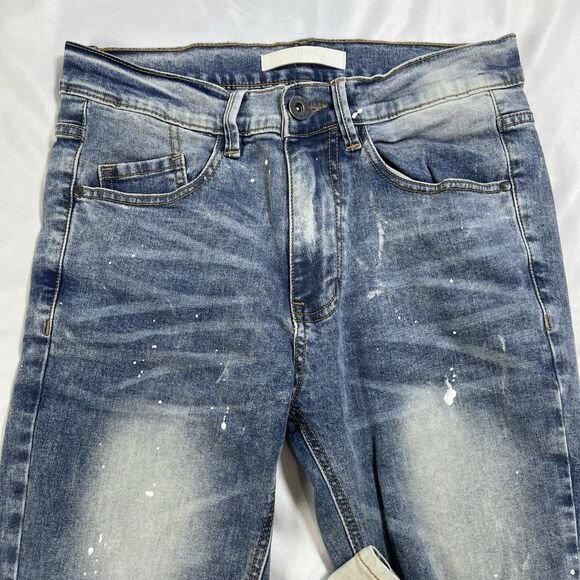 KDNK Men's Jeans Skinny Fit Paint Bleached Destroyed Zip Ankle 30"/31" Stretch - Picture 3 of 11